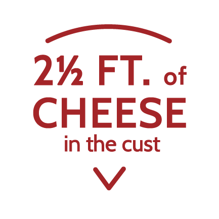 Las palabras 2 ½ pies de QUESO en la masa perfiladas en la forma de una porción de pizza.