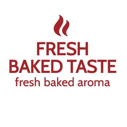 Las palabras “SABOR Y AROMA A PIZZA RECIÉN HORNEADA” con líneas de vapor elevándose sobre ellas.