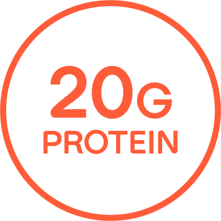 "20G PROTEIN" written in an orange outlined circle.