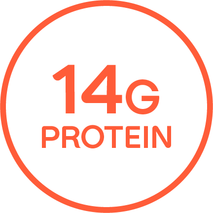 "14G PROTEIN" written in an orange outlined circle.