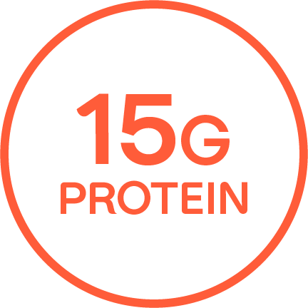"15G PROTEIN" written in an orange outlined circle.