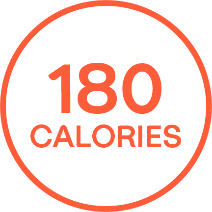 "180 CALORIES" written in an orange outlined circle.