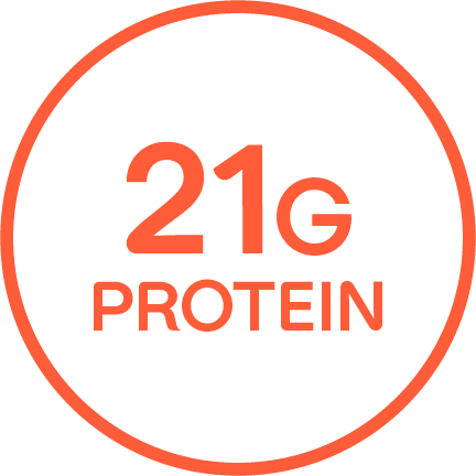 "21G PROTEIN" written in an orange outlined circle.