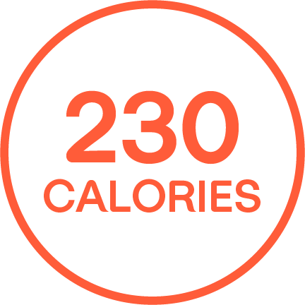 "270 CALORÍAS" escrito en un círculo con contorno color naranja.