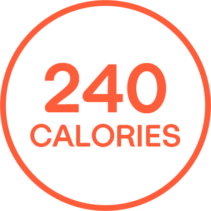 "240 CALORIES" written in an orange outlined circle.