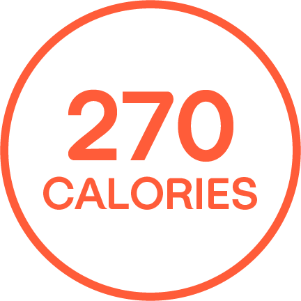 "270 CALORIES" written in an orange outlined circle.