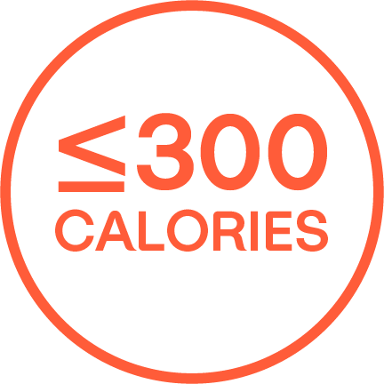 "300 CALORÍAS" escrito en un círculo con contorno color anaranjado.