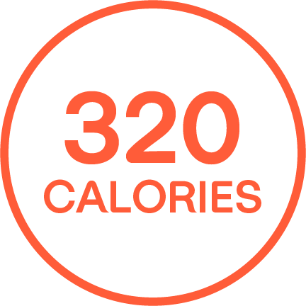 "320 CALORIES" written in an orange outlined circle.