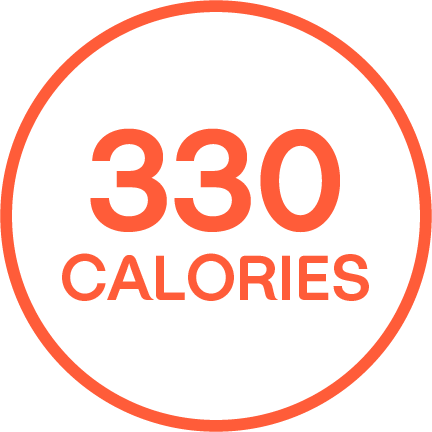 "330 CALORIES" written in an orange outlined circle.