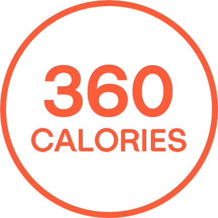 "360 CALORIES" written in an orange outlined circle.