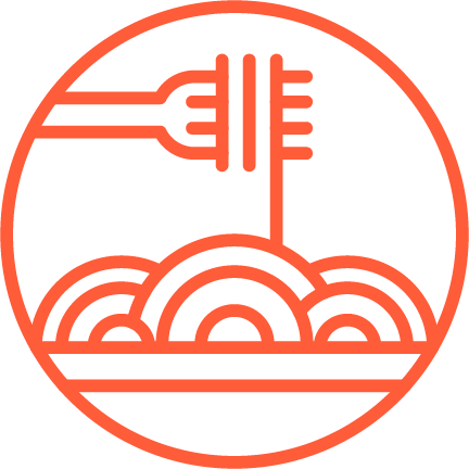 Ícono de tenedor y pasta en naranja