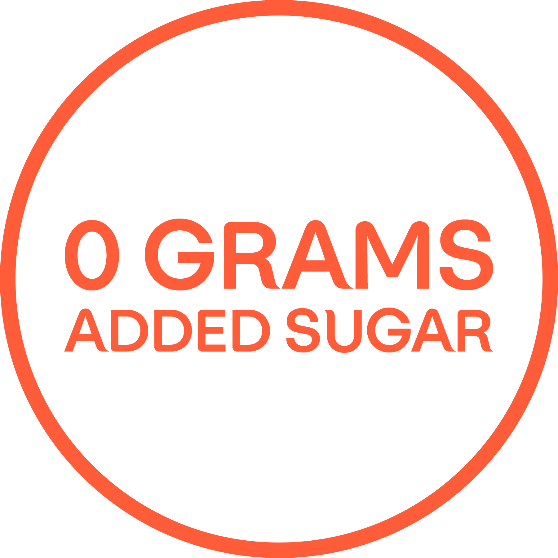 "0 Grams Added Sugar" written in an orange circle.