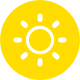 Ilustración vectorial blanca de un sol en un círculo amarillo.